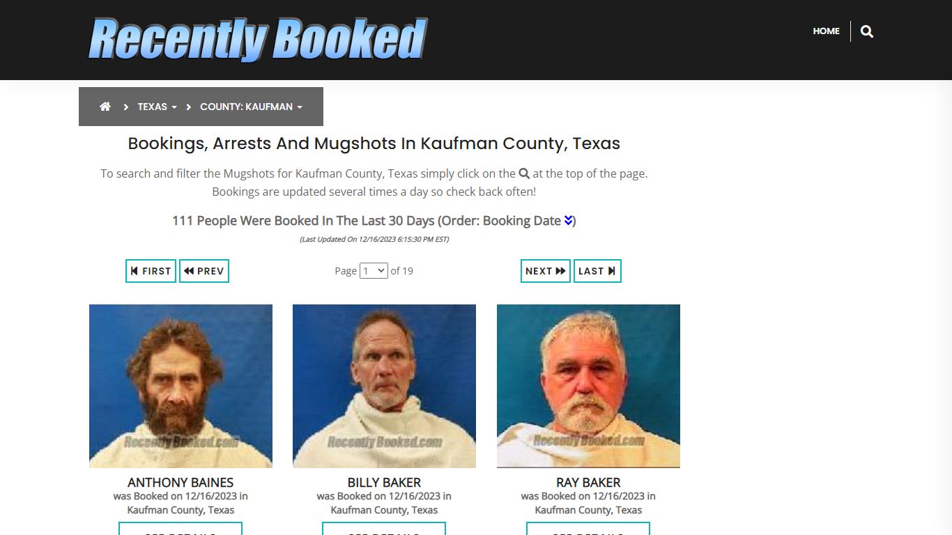 Recent bookings, Arrests, Mugshots in Kaufman County, Texas